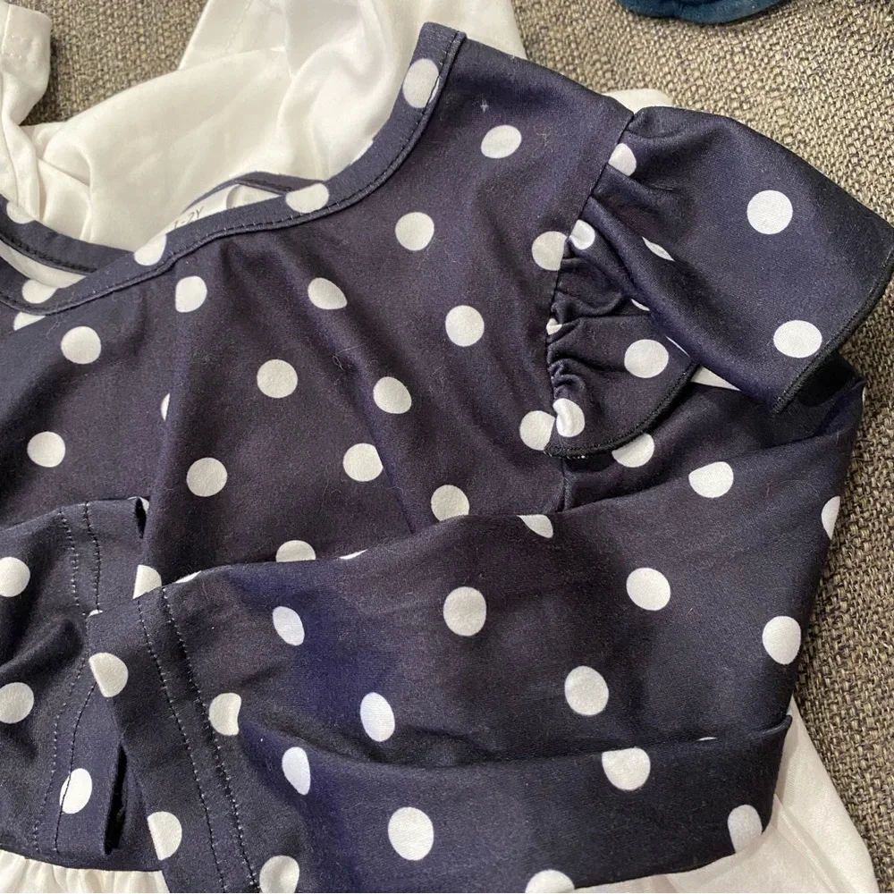 Toddler Girl 1- 2 Year Snowman Dress Ruffle Long Sleeve Polka Dot Black White